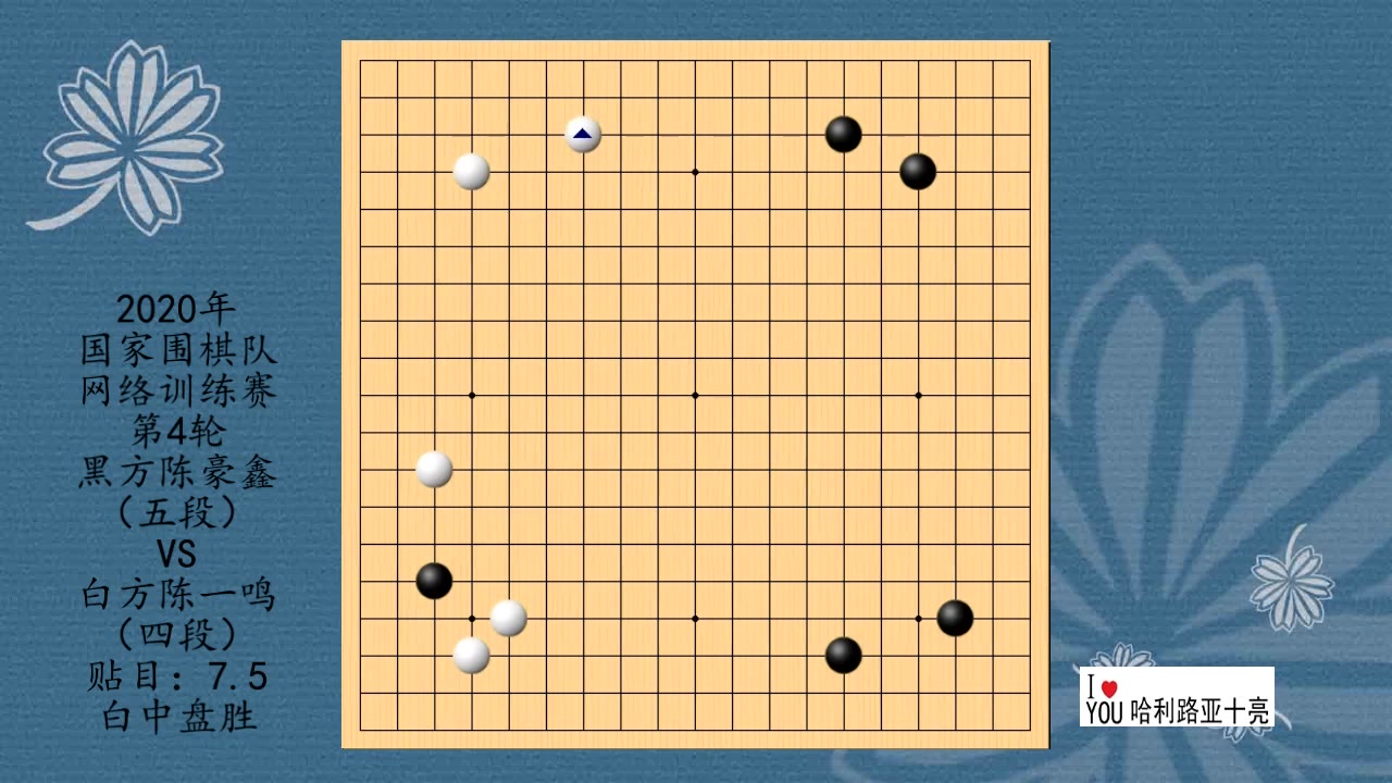 2020年围棋网络训练赛第4轮,陈豪鑫VS陈一鸣,白中盘胜